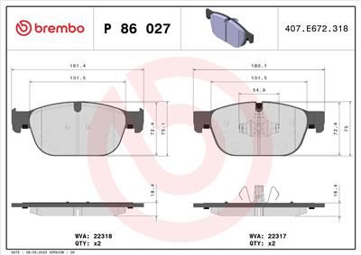 BREMBO P 86 027 Číslo výrobce: 22318. EAN: 8020584084489.