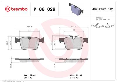 BREMBO P 86 029 Číslo výrobce: 22142. EAN: 8020584087282.