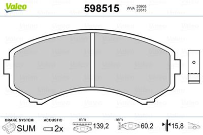 VALEO 598515 Číslo výrobce: 20905. EAN: 3276425985155.