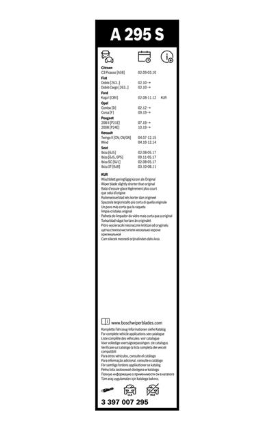 BOSCH 3 397 007 295 Číslo výrobce: A 295 S. EAN: 4047024217003.