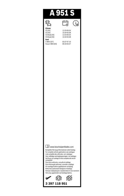 BOSCH 3 397 118 951 Číslo výrobce: A 951 S. EAN: 3165143584316.