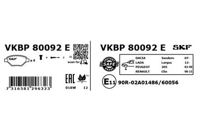 SKF VKBP 80092 E Číslo výrobce: 21463. EAN: 7316581296323.