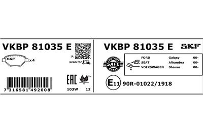 SKF VKBP 81035 E Číslo výrobce: 23269. EAN: 7316581492008.