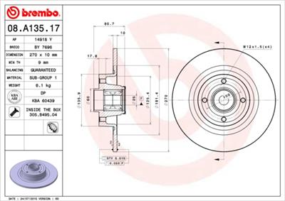 BREMBO 08.A135.17 EAN: 8020584015438.