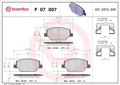BREMBO P 07 007 Číslo výrobce: 22139. EAN: 8020584114650.