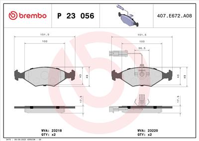 BREMBO P 23 056 Číslo výrobce: 23220. EAN: 8020584051269.