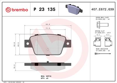 BREMBO P 23 135 Číslo výrobce: 23714. EAN: 8020584102961.