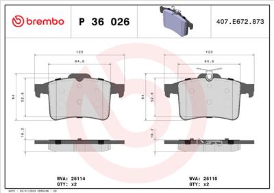 BREMBO P 36 026 Číslo výrobce: 25115. EAN: 8020584108864.