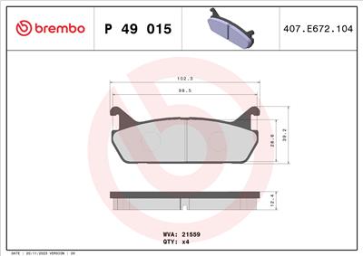 BREMBO P 49 015 Číslo výrobce: 21559. EAN: 8020584053522.