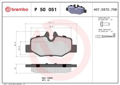 BREMBO P 50 051 Číslo výrobce: 24008. EAN: 8020584054239.