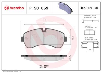 BREMBO P 50 059 Číslo výrobce: 29200. EAN: 8020584059555.