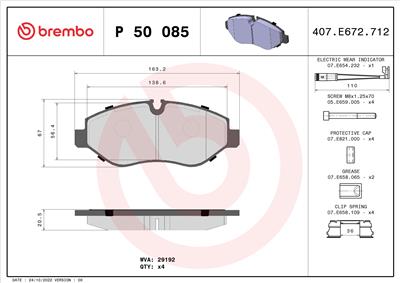 BREMBO P 50 085 Číslo výrobce: 29192. EAN: 8020584061244.