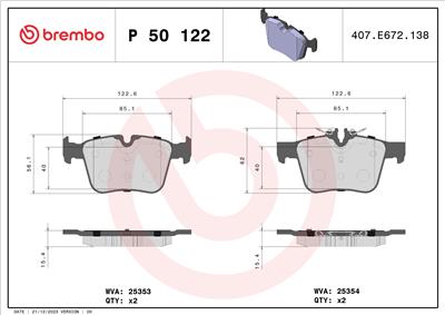 BREMBO P 50 122 Číslo výrobce: 25354. EAN: 8020584112779.