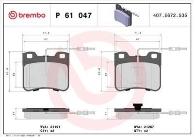 BREMBO P 61 047 Číslo výrobce: 21267. EAN: 8020584056233.