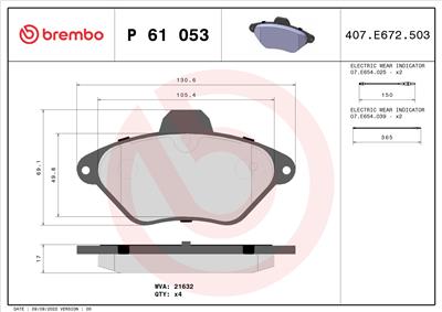 BREMBO P 61 053 Číslo výrobce: 21632. EAN: 8020584056295.