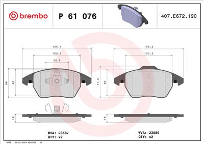 BREMBO P 61 076 Číslo výrobce: 24153. EAN: 8020584056523.