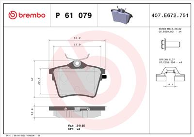BREMBO P 61 079 Číslo výrobce: 24135. EAN: 8020584056554.