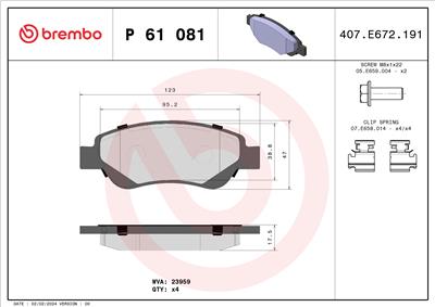 BREMBO P 61 081 Číslo výrobce: 23959. EAN: 8020584059647.
