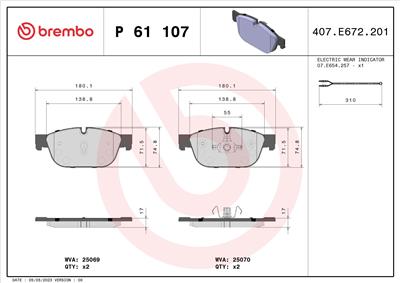 BREMBO P 61 107 Číslo výrobce: 25070. EAN: 8020584103555.