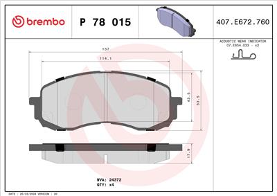 BREMBO P 78 015 Číslo výrobce: 24372. EAN: 8020584059661.