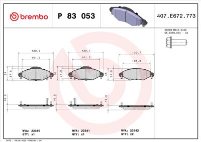 BREMBO P 83 053 Číslo výrobce: 23341. EAN: 8020584057889.