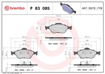 BREMBO P 83 085 Číslo výrobce: 24022. EAN: 8020584062234.