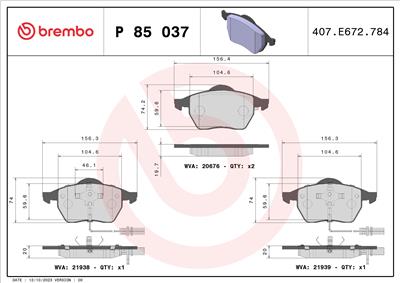 BREMBO P 85 037 Číslo výrobce: 21938. EAN: 8020584058404.