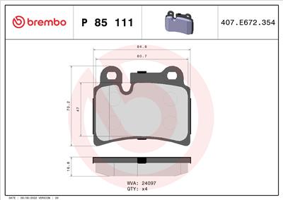 BREMBO P 85 111 Číslo výrobce: 24097. EAN: 8020584062609.