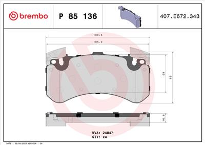 BREMBO P 85 136 Číslo výrobce: 24847. EAN: 8020584112168.