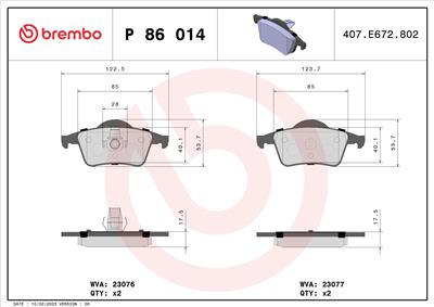 BREMBO P 86 014 Číslo výrobce: 23077. EAN: 8020584059029.