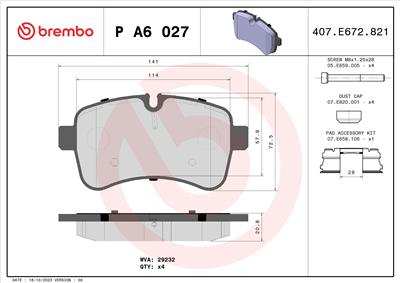 BREMBO P A6 027 Číslo výrobce: 29232. EAN: 8020584062692.