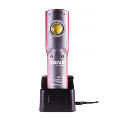 Dílenská montážní lampa LED COB 5W a UV LED 1W, nabíjecí USB, stojánek, hák a magnet