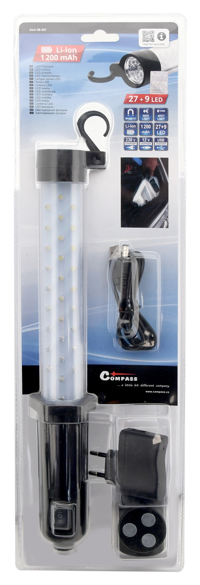 08307 Svítilna montážní 27+7LED nabíjecí 12/230V Li-on 1200mAh