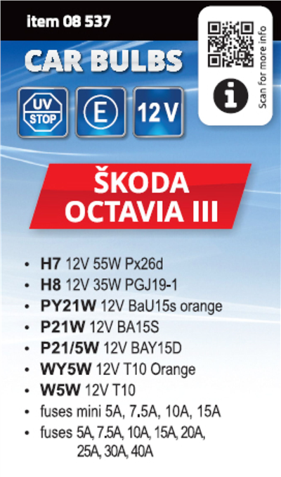 08537 Žárovky servisní box ŠKODA OCTAVIA III H7+H8