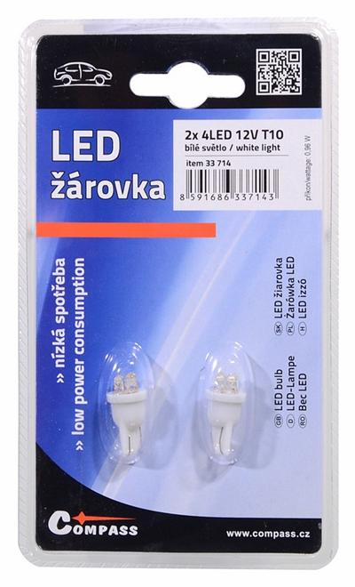33714 Žárovka 4LED 12V T10 bílá 2ks