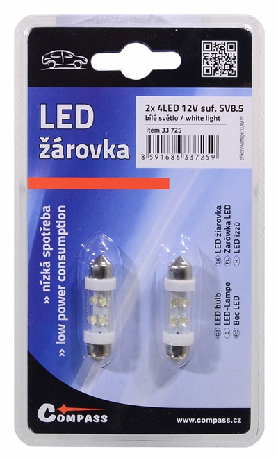33725 Žárovka 4LED 12V suf. SV8.5 38mm bílá 2ks