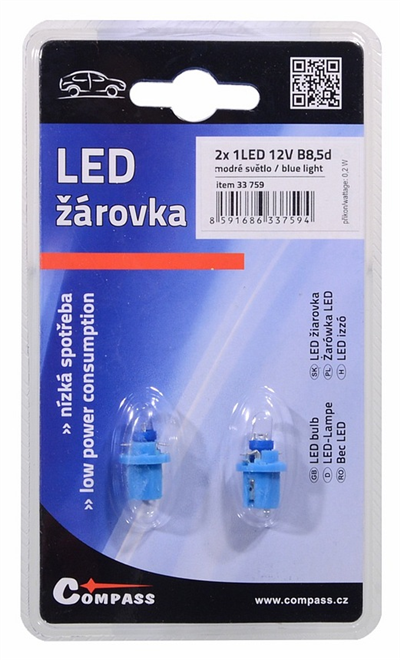 33759 Žárovka 1LED 12V B8,5d modrá 2ks