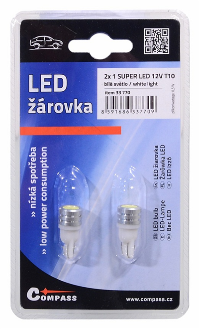 33770 Žárovka 1SUPER LED 12V T10 bílá 2ks