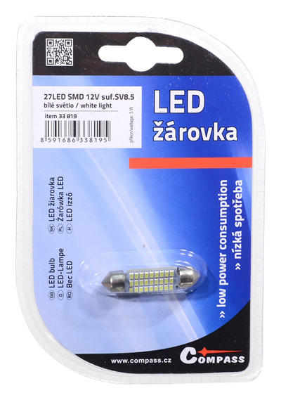 33819 Žárovka 27 SMD LED 12V suf. SV8.5 38mm bílá