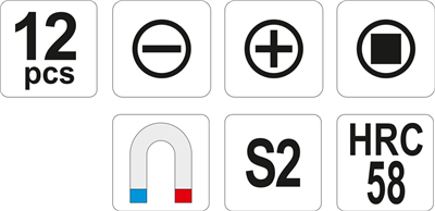 Sada šroubováků 12ks, - 3-8mm, + PH0-PH3, SQ1, SQ2
