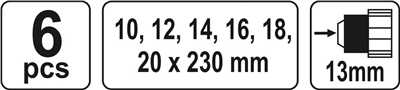 Sada hadovitých vrtáků do dřeva 10,12,14,16,18,20 délka 230mm