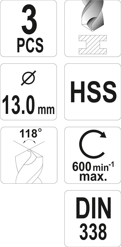 Vrták na kov 13,0 mm HSS 3 ks