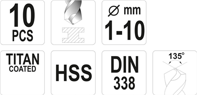 Sada vrtáků do železa HSS-TiN 10ks 1-10mm