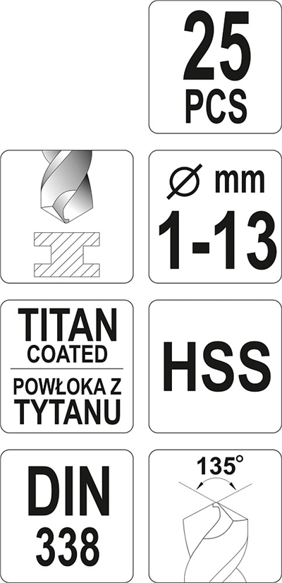 Sada vrtáků do železa HSS-TiN 25ks 1-13mm