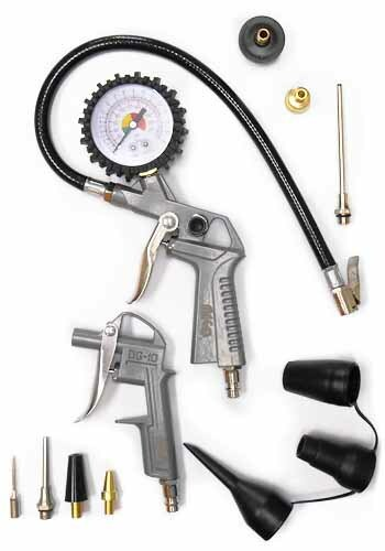 Pneumatická sada - pneuhustič s manometrem, ofukovací pistole s nástavci, 12 dílů