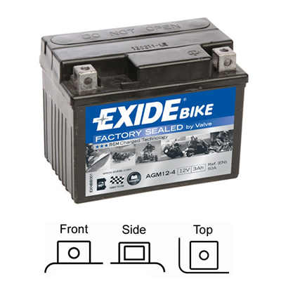 AGM12-4 Motobaterie Exide BIKE AGM Ready - 3Ah