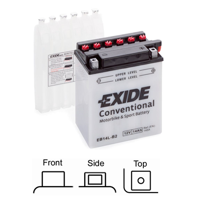 EB14L-B2 motobaterie EXIDE suchá, přednabitá 12V 14Ah 145A 134x89x166 pravý odvod plynu