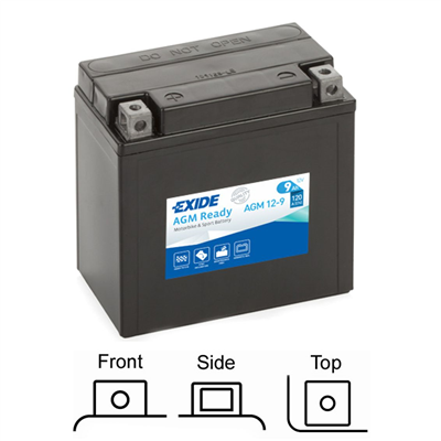 AGM12-9 motobaterie EXIDE AGM naplněná z výroby 12V 9Ah 120A 135x75x139 LEVÁ