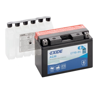 ET9B-BS motobaterie EXIDE AGM suchá, přednabitá 12V 8Ah 110A 150x70x105 LEVÁ
