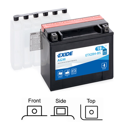 ETX20H-BS Motobaterie Exide BIKE AGM - 18Ah